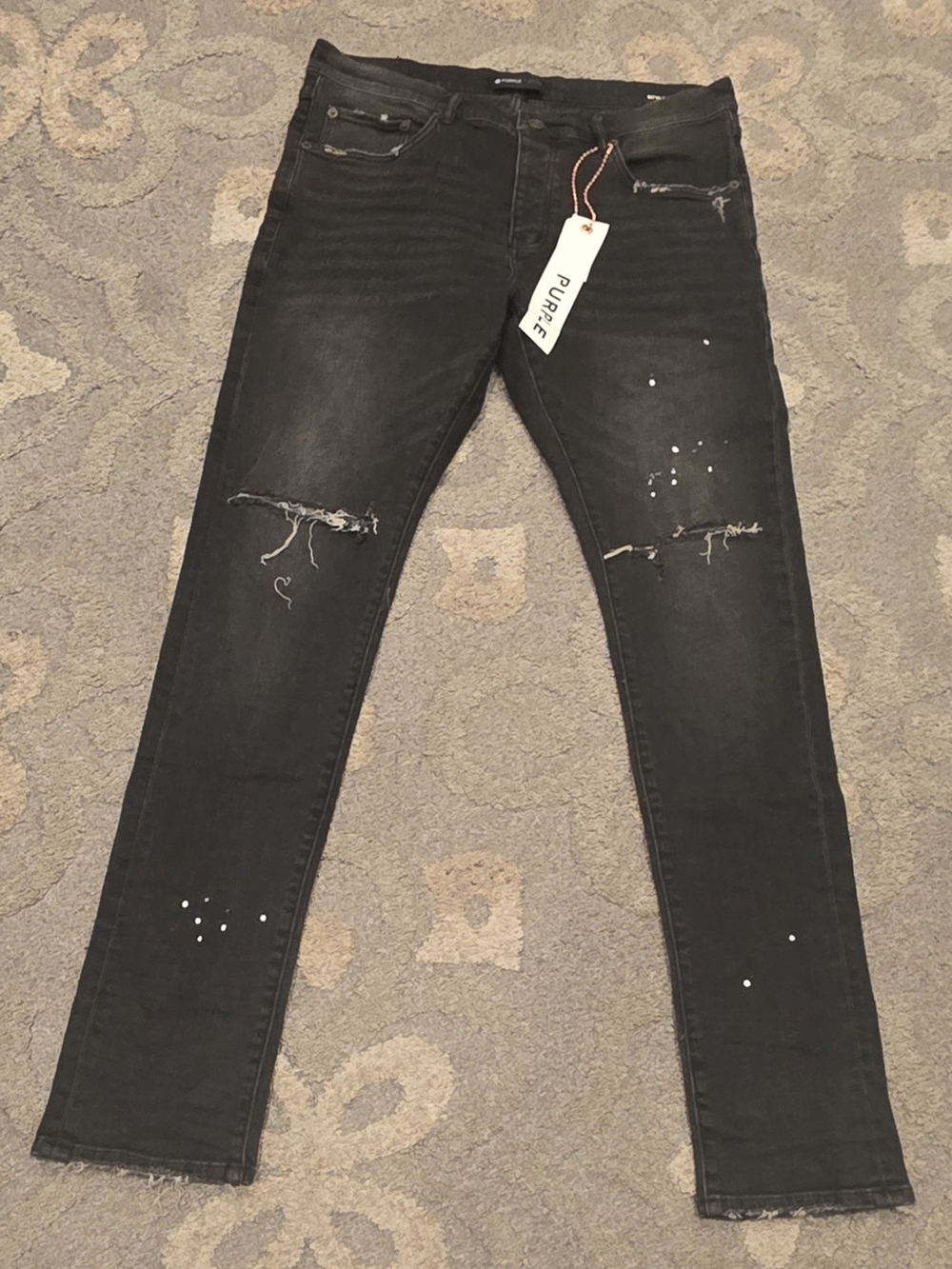 Purple Brand Jeans Skinny Dropped Fit Black Ripped Men's Size 34 NWT